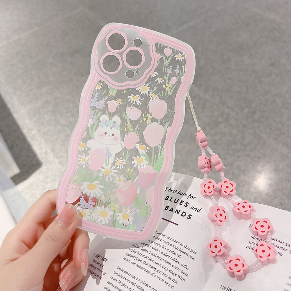 For iPhone 12 Pro Max Rabbit Flower Pattern Phone Case Transparent TPU Back Cover with Wrist Chain For iPhone 12 Pro Max Rabbit Flower Pattern Phone Case Transparent TPU Back Cover with Wrist Chain